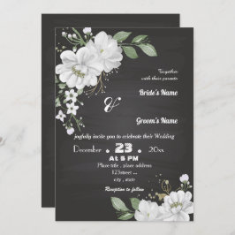 Invitación flores blancas hojas verdes