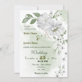 Invitación flores blancas hojas verdes boda