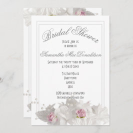 Invitación Flores blancas lisa ducha de novia mínima