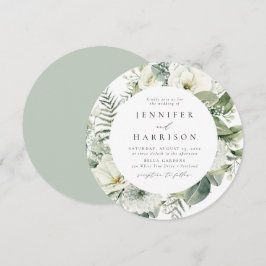 Invitación Flores Blancas Lujuriantes y Círculo de Boda de Ve