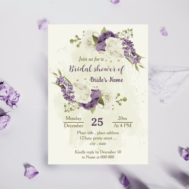 Invitación flores blancas mauve verde ducha de novia (Subido por el creador)
