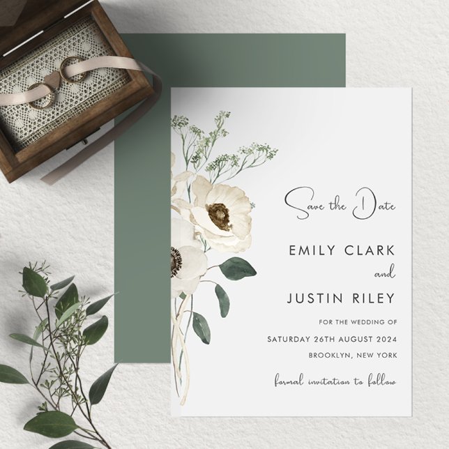 Invitación Flores blancas modernas salvan al Boda de citas (Subido por el creador)