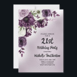 Invitación Flores blancas moradas mariposas 21 de las mujeres<br><div class="desc">Elegante invitación para fiestas de cumpleaños 21 para mujeres con flores y mariposas color bonito púrpura y blanco.</div>