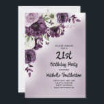 Invitación Flores blancas moradas mariposas 21 de las mujeres<br><div class="desc">Elegante invitación para fiestas de cumpleaños 21 para mujeres con flores y mariposas color bonito púrpura y blanco.</div>