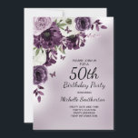 Invitación Flores blancas moradas Mariposas 50 cumpleaños<br><div class="desc">Elegante y caprichoso 50 cumpleaños de invitación para mujeres con flores de color morado y agua y mariposas bonito y blanco.</div>
