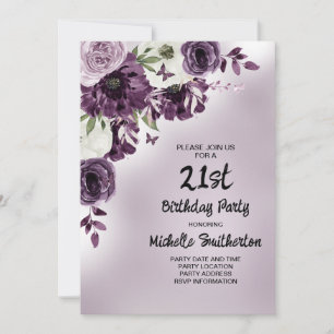 Invitación Flores Blancas Moradas Mariposas Mujeres 21