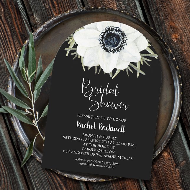 Invitación Flores blancas negras Arco de ducha de novia (Black and white flowers bridal shower arch-top invitations - INSTANT DOWNLOAD, PRINTED and or both!)