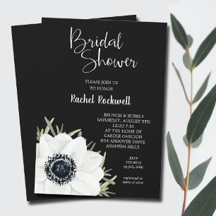 Invitación Flores blancas negras ducha de novia