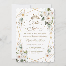 Invitación Flores Blancas Oro Mis Quince Quinceañera