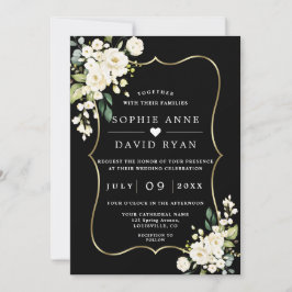 Invitación Flores Blancas Oro Negro Todo En Un Boda