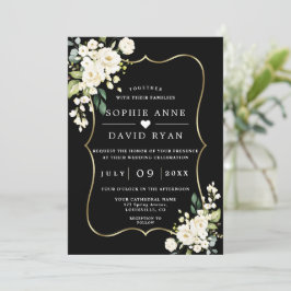 Invitación Flores Blancas Oro Negro Todo En Un Boda