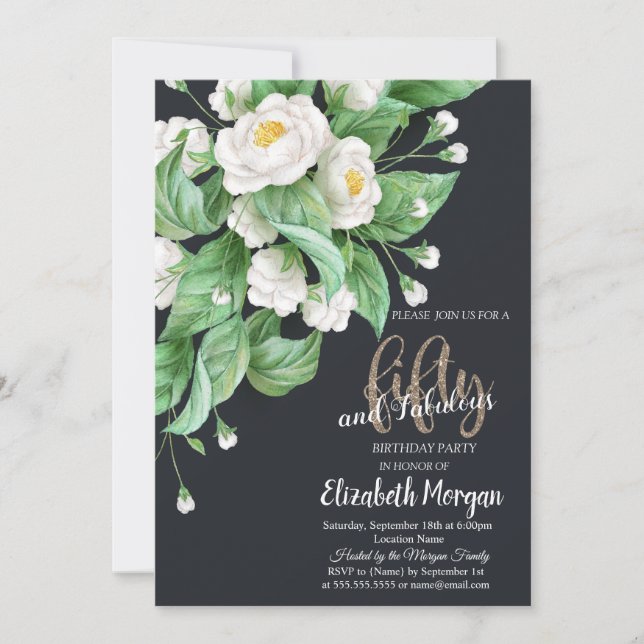 Invitación Flores Blancas Oscuras 50º  (Anverso)
