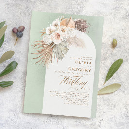Invitación Flores blancas Pampas Boda elegante de sabios