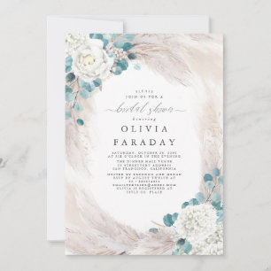 Invitación Flores Blancas Pampas Ducha de Novias Grass
