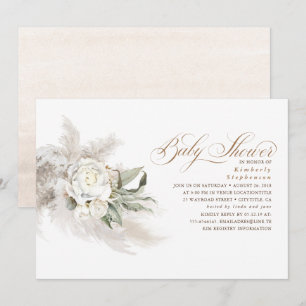 Invitación Flores blancas Pampas Grass Greeneration Baby Show