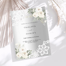 Invitación Flores blancas plateadas aniversario 25 bodas