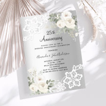 Flores blancas plateadas aniversario 25 bodas