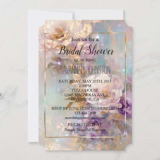 Invitación Flores blancas púrpura de oro femeninas (Anverso)