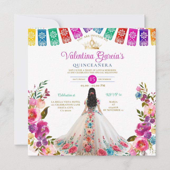 Invitación Flores blancas Quinceañera 15 Anos Cumpleaños (Anverso)