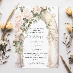 Invitación Flores blancas románticas arco de rosas boda
