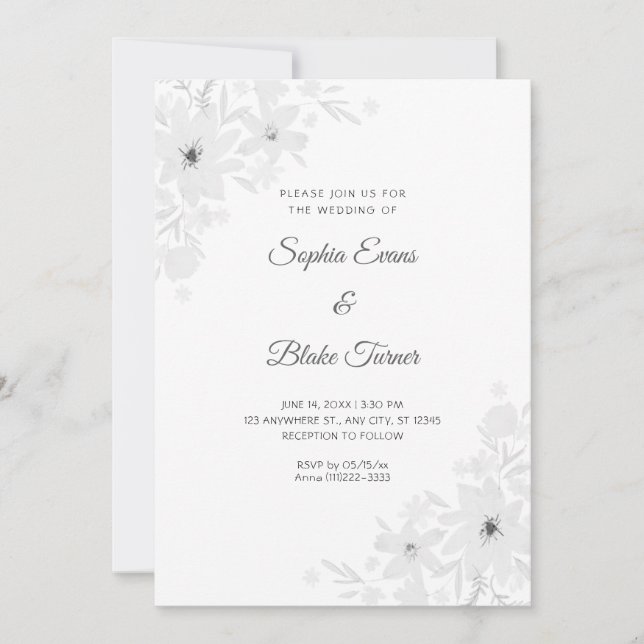 Invitación Flores blancas románticas Boda blanco floral (Anverso)
