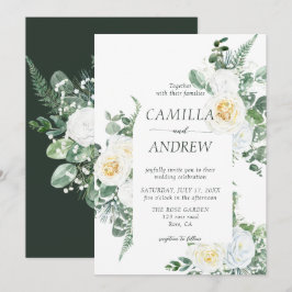 Invitación Flores blancas románticas y Boda de la vegetación
