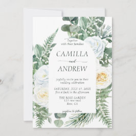Invitación Flores blancas románticas y Boda de la vegetación