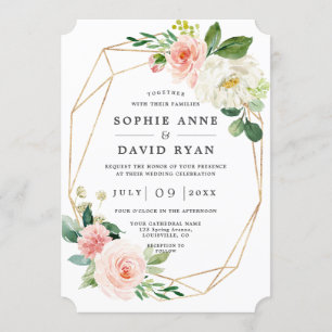 Invitación Flores Blancas Rosa Subió Oro Todo En Un Boda