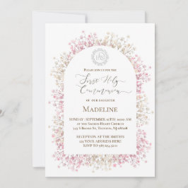Invitación flores blancas rosadas Primera Comunión