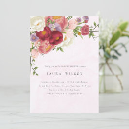 Invitación Flores blancas rosadas rojas de Boho brillante Bab