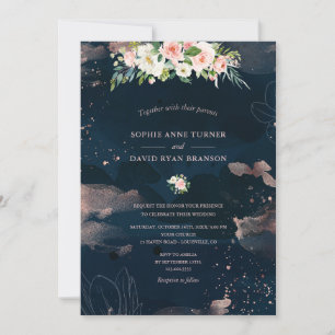 Invitación Flores blancas rosadas Rosa Boda azul de la Marina