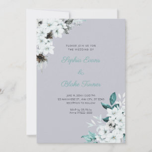 Invitación Flores Blancas Rústicas Boda Boho Gris Nube