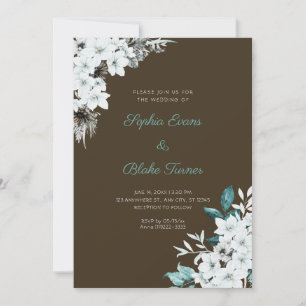 Invitación Flores Blancas Rústicas Boda Boho Madera Marrón