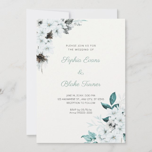 Invitación Flores Blancas Rústicas Boda Boho Off White (Anverso)
