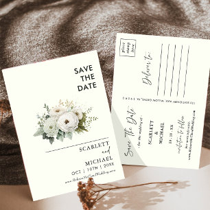 Invitación Flores Blancas Sencillas Ahorran La Fecha