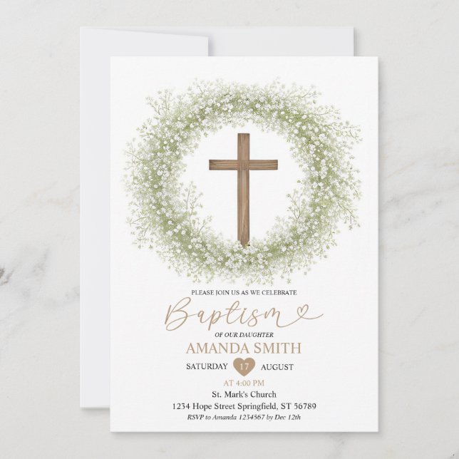 Invitación Flores blancas silvestres Bebé de madera de alient (Anverso)