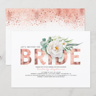 Invitación Flores blancas Subió ducha de novia dorada y verde
