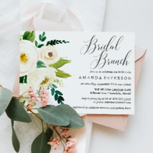 Invitación Flores blancas   Tipografía boda Bridal Brunch