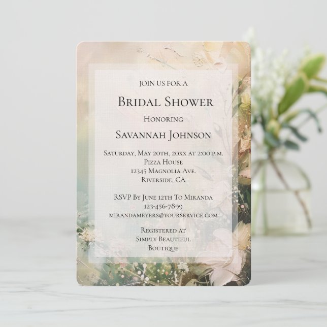 Invitación Flores blancas tropicales ducha de novia (Anverso de pie)