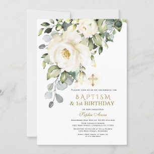Invitación Flores Blancas Únicas Bautismo Primera Parte De Cu