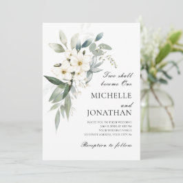 Invitación Flores blancas verde Boda de la Biblia cristiana