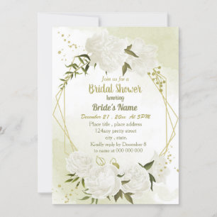Invitación flores blancas verde ducha geométrica de novia