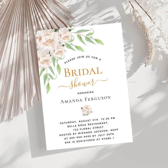 Invitación Flores blancas verde elegante ducha de novia (Subido por el creador)