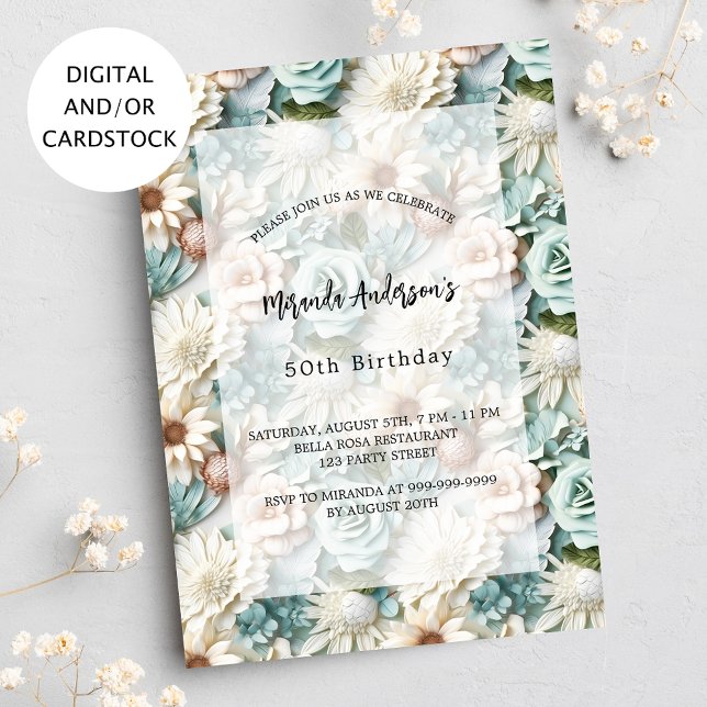 Invitación Flores blancas verdes de cumpleaños (Subido por el creador)
