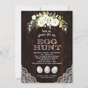 Invitación Flores blancas vintage Lace Barn Huevos Caza Pascu