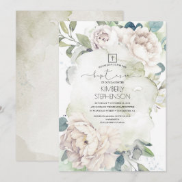 Invitación Flores blancas vintage y bautismo de vegetación