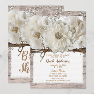 Invitación Flores Blancas y Abedul Festejo de Boda Rústico Gl