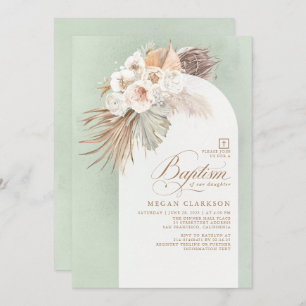 Invitación Flores blancas y bautismo de boho de pampas