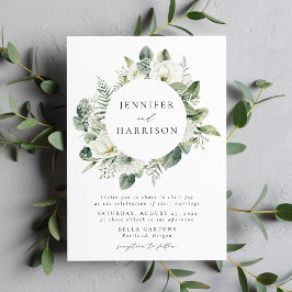 Invitación Flores blancas y Boda de guirnaldas verdes