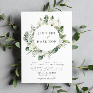 Invitación Flores blancas y Boda de guirnaldas verdes